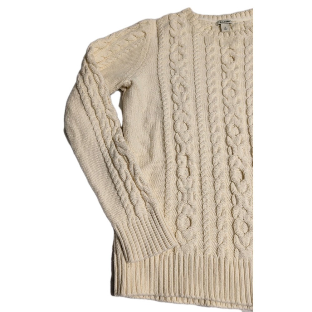 L.L.Bean Cable Knit Sweater Womens Small Cream Cotton‎ Crewneck Classic - Picture 2 of 6